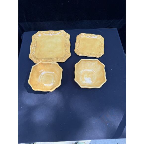 RARE 4 Highgate Manor Mustard Yellow China Plates 1 Dinner Plate 2 Bowls 1 Salad - Picture 3 of 12